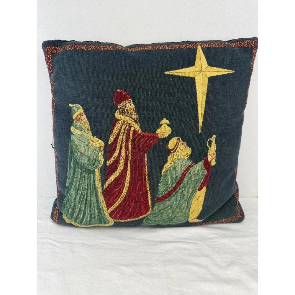 Vintage Christmas Three Wise Men Tapestry Throw Pillow‎ Nativity Star Bethlehem